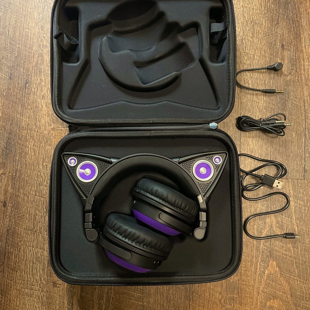 Brookstone Over-The-Ear LED Cat Ear Headphones in Purple